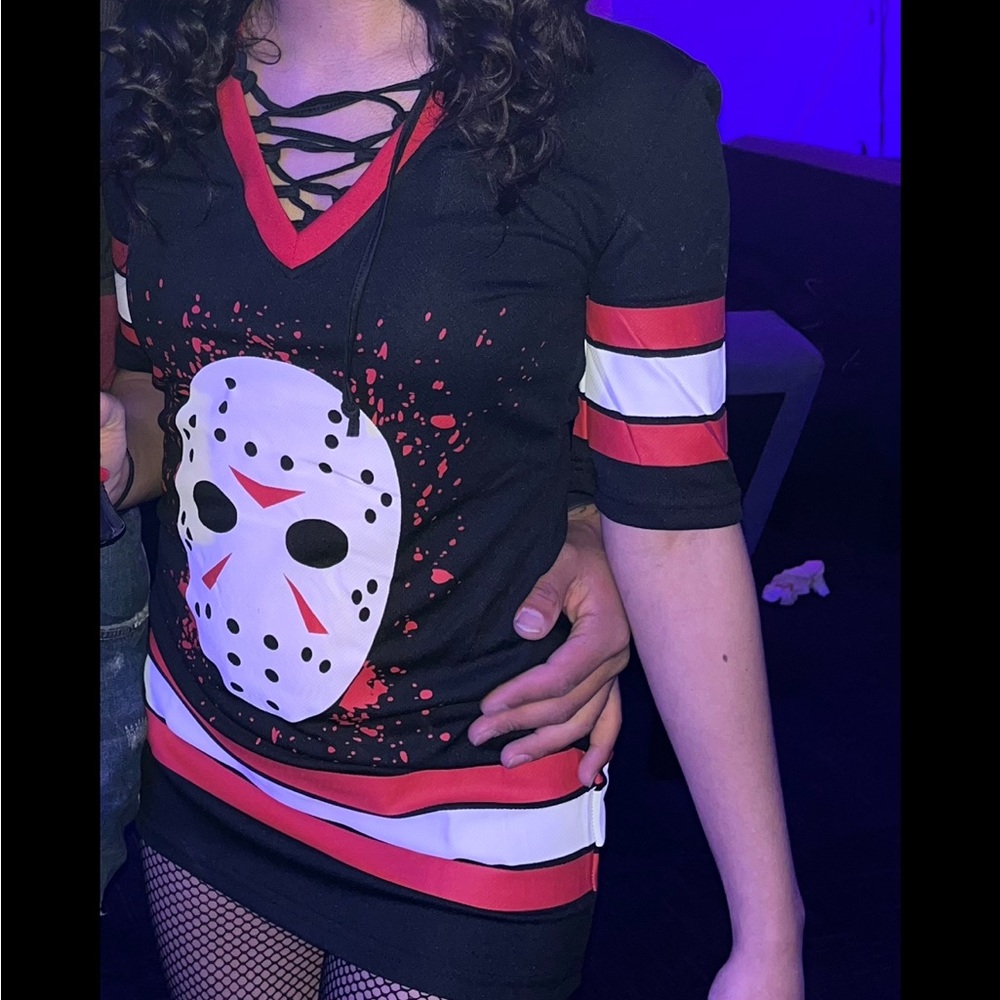 Hockey Mask Themed Black and Red Costume Top